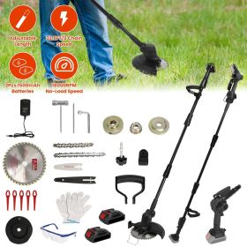 3-in-1 Cordless Electric Pole Saw & Mini Chainsaw & Grass Trimmer Kit with Adjustable Length 2Pcs 21V 1500mAh Batteries 4in/6in Chains Saw Blade