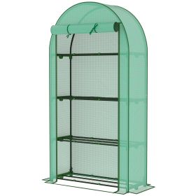 Outsunny Mini Greenhouse, Portable Greenhouse with 4 Tier Shelves, Roll-Up Door, and Plastic Cover, 41.3" x 17.7" x 63", Green
