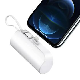 1Pc 5000mAh Portable Phone Charger Built-in Type-C IOS Cable Dual Output Power Bank Compact Size Compatible With IOS Phone (Option: White)