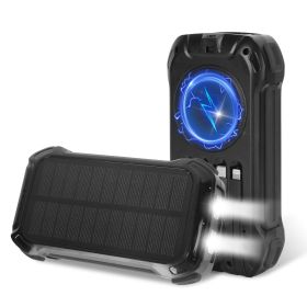 1Pc Portable Solar Charger 49800mAh Power Bank External Battery Pack 22.5W PD Fast Charging Built In 4 Cables 15W Wireless Charging LED Flashligh (Option: Black)