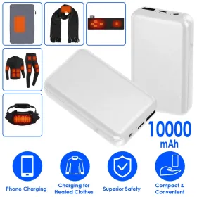 10000mAh Portable Charger Battery Pack For Heated Blanket Vest Jacket Power Bank With Type-C USB Cable Fit For IOSPhone 14 Android And More 5V/2A (Option: White)