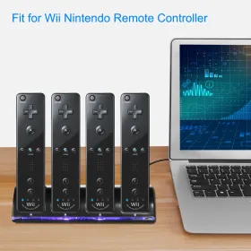 4 Remotes Charging Dock Game Controller Charger 2800mAh Rechargeable Battery Charging Stations W LED Indicator For Wii Nintendo (Option: Black)
